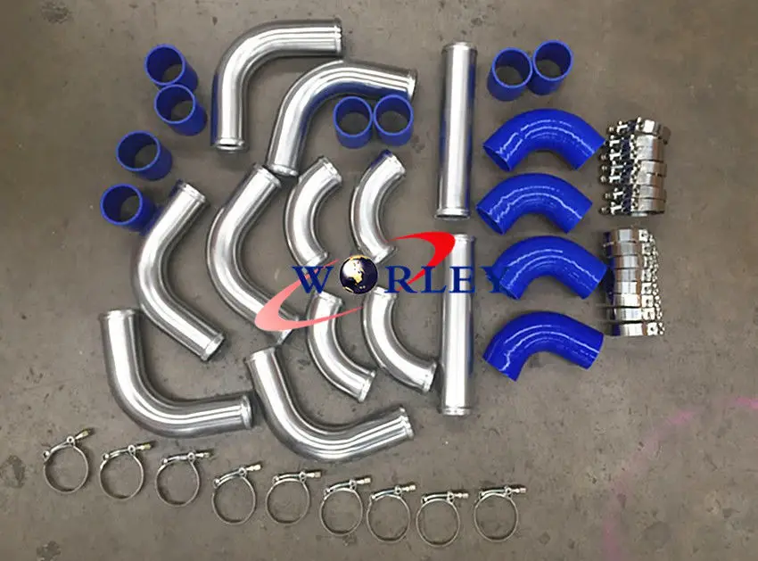 

2" 51mm Aluminum Universal Intercooler Turbo Piping + BLUE hose + T-Clamp kits