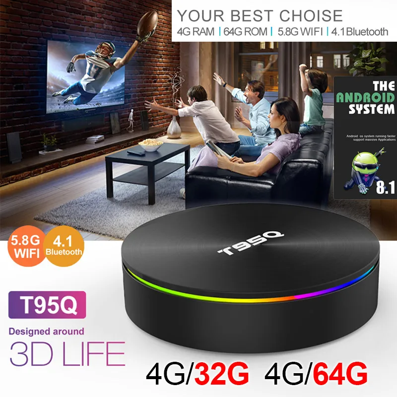 Новый T95Q Android 8 1 Smart TV Box 4 ГБ 32 ГБ/64 Гб Amlogic S905X2 BOX Quad Core 2 4G &amp 5 ГГц Wifi BT4.1 1000 м H.265 4K PK X96MAX