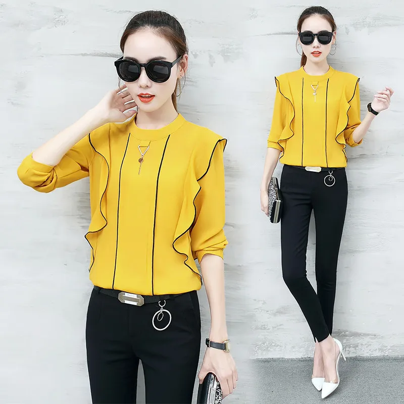 Neploe Fashion Women Chiffon Blouse Spring Autumn New Arrivals Ruffles Patchwork Shirts Long Sleeve Ladies Blusas 66692 |