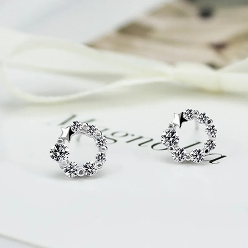 OMHXFC Wholesale European Fashion Woman Girl Party Wedding Gift Purple Star Zircon 100% S925 Sterling Silver Stud Earrings EN80 | Украшения