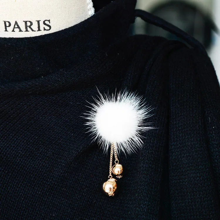 Модная Металлическая Булавка OBN с шариком и кисточкой из натурального меха норки