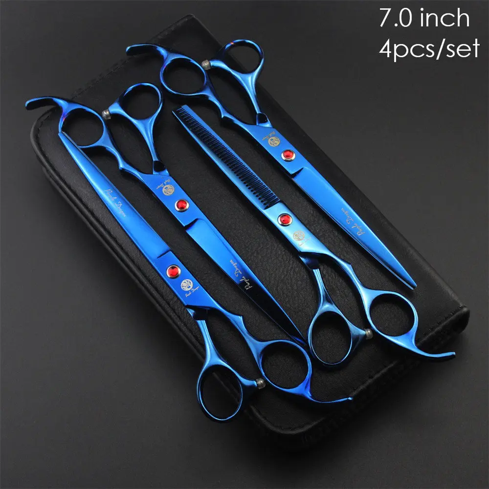 7 inch 4pcs set Фиолетовый дракон 7 дюймов 8 дюймов профессиональные ножницы для стрижки собак прямые и филировочные и изогнутые ножницы 4 шт./3 шт. набор стрижка для домашних животных инструменты - Цвет: 7 inch 4pcs set