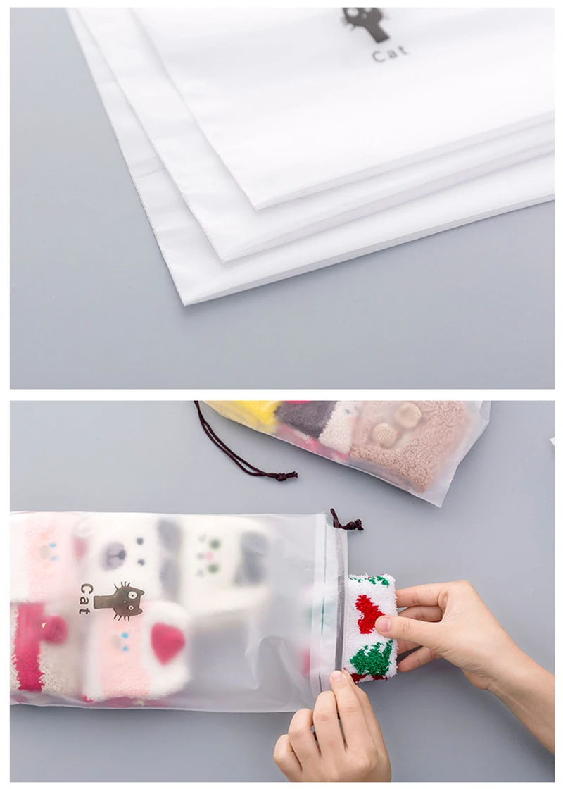 Cartoon Black Cat Drawstring Storage Bag Travel Transparent Waterproof Bag Clothes Towel Underwear Cosmetic Classification