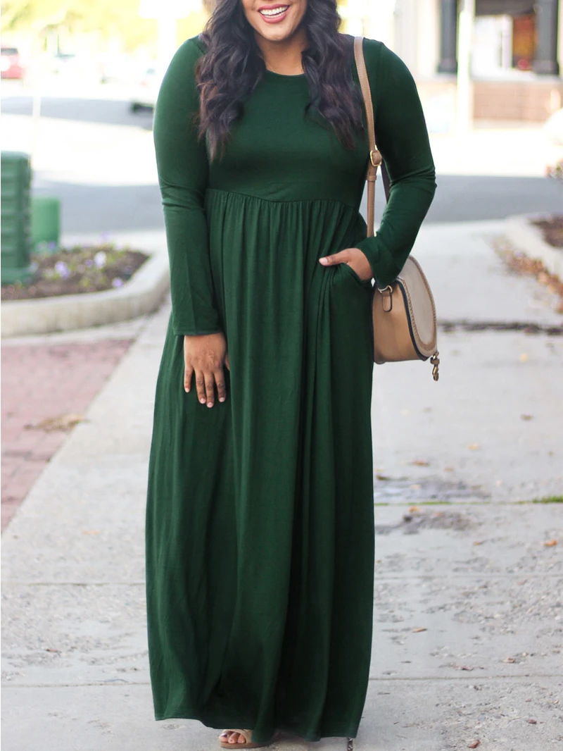 Женское платье с длинным рукавом Lycheer осеннее большого размера плиссированное