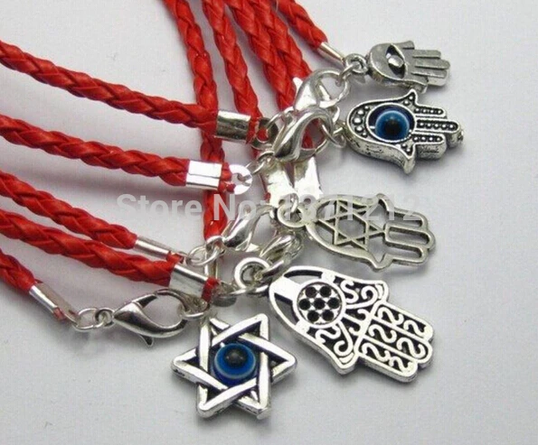 50 шт. Модные Винтажные Смешанные браслеты Kabbalah Hamsa ручные амулеты красные кожаные