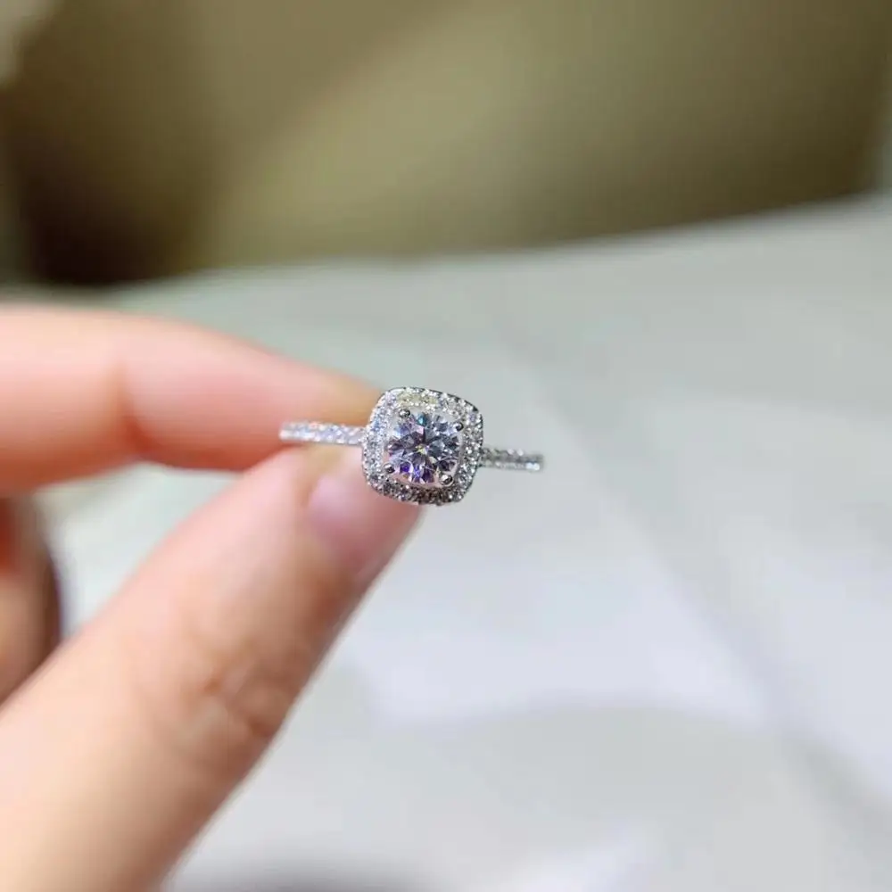 Kkmall магазин круглых серебряных колец с муассанитом 0.50ct D VVS Роскошные Колечки для