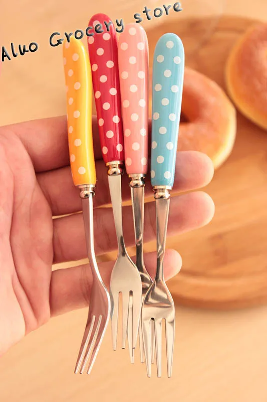 2015 Vintage Polka Dot Ceramic Handle Tableware Stainless Steel Spoon &amp Fork Multi - Purpose Mixing AL-017 | Дом и сад