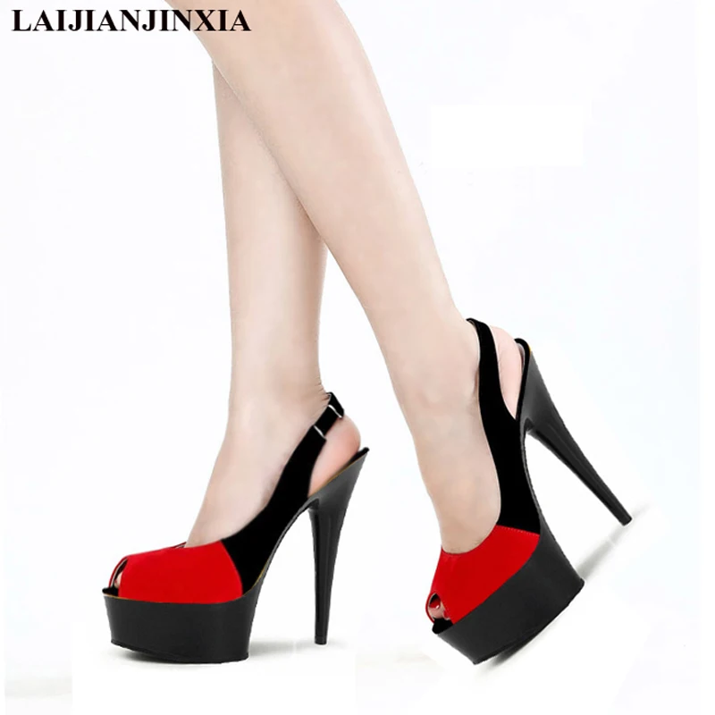 

LAIJIANJINXIA Sexy 15 CM High-Heeled Sandals Nightclub Dance Shoes Pole Dancing Shoes Model High Heels Women's Shoes Q-074-4