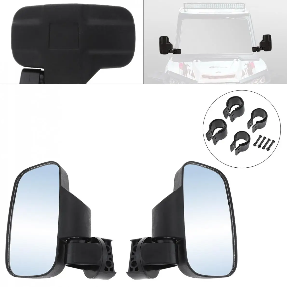 

2pcs 19.2CM Universal Motorcycle MICTUNING UTV Side Mirror with 1.75" and 2" Mounts Shock-Proof Rubber Pad for UTV General Model