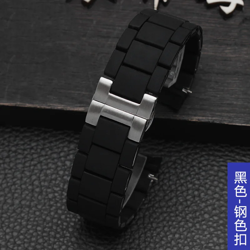 black silver buckle Новые мужские 23 мм Черные Водонепроницаемые силиконовые резиновые ремешки для часов AR5890 AR5905 AR5919 - Цвет ремешка: black silver buckle