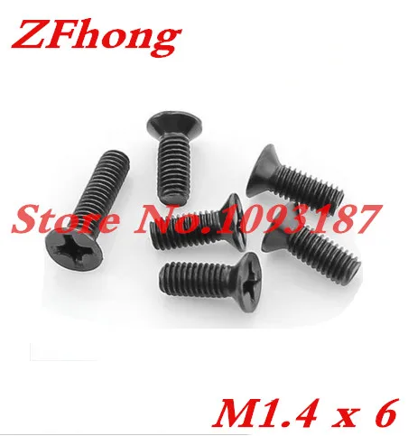 

1000pcs M1.4 x 6 M1.4*6 Steel With Black Zinc Flat Head Phillips Cross Recessed Countersunk Head Machine Screws