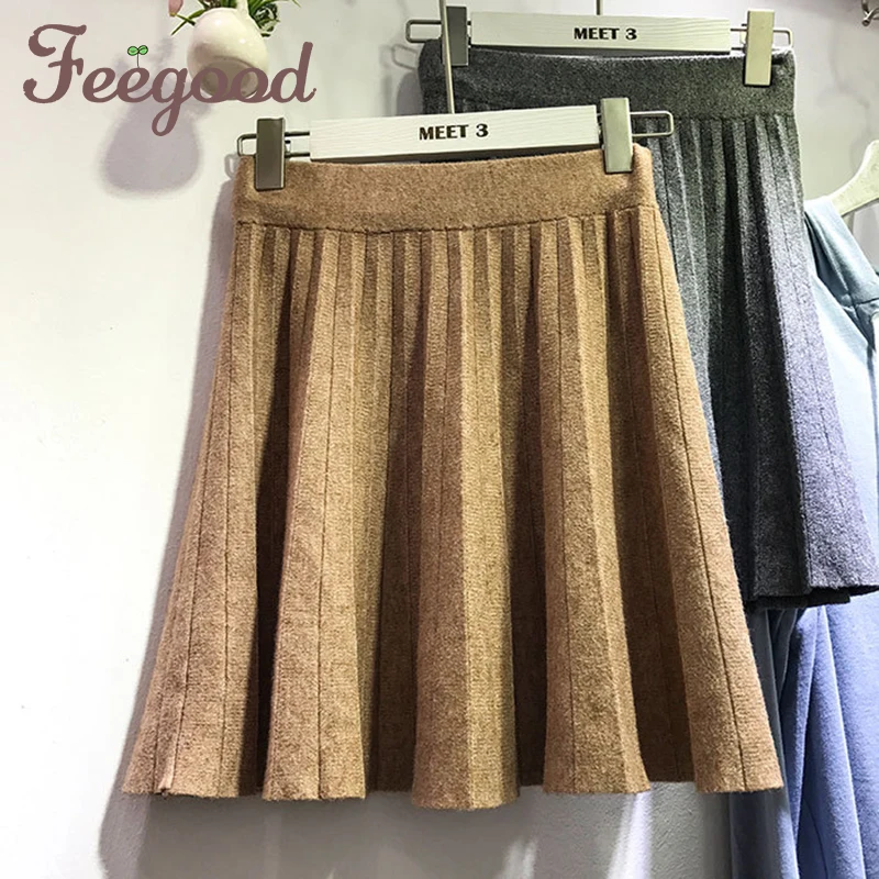 Высокая Талия Вязание юбка Новинка 2017 года осень универсальная половина мини