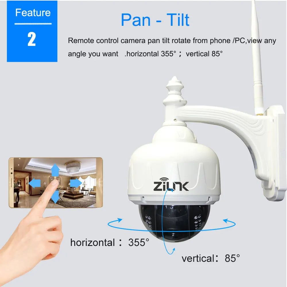 2.0MP WiFi наружная IP камера 5x оптический зум PTZ Беспроводная ночного видения 1080P HD