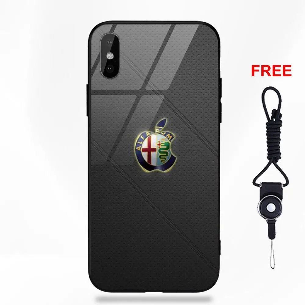 Vvcqod Мягкий ТПУ оправа закаленное стекло Модный чехол Alfa Romeo Логотип для Apple IPhone X XS Max XR 5 5C 5S SE 6 6 S 7 8 Plus