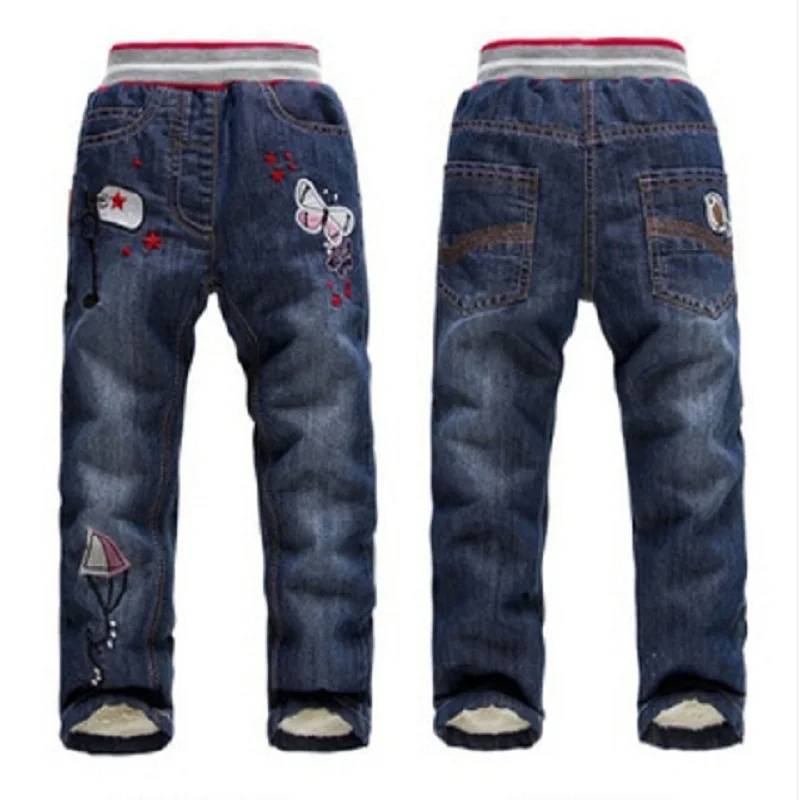 Новое поступление джинсы для маленьких девочек зимние теплые штаны плотные