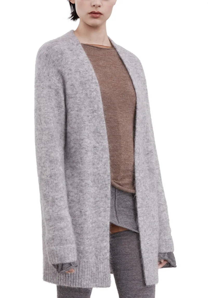 

high grade wool mohair blend women's fashion mid-long cardigan sweater coat all-matching for spring autumn winter S/M