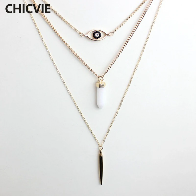 

CHICVIE Trendy Natural Stone Beads Statement Necklace Sweater Gold Color Pendant Necklaces for women Jewelry SNE160232