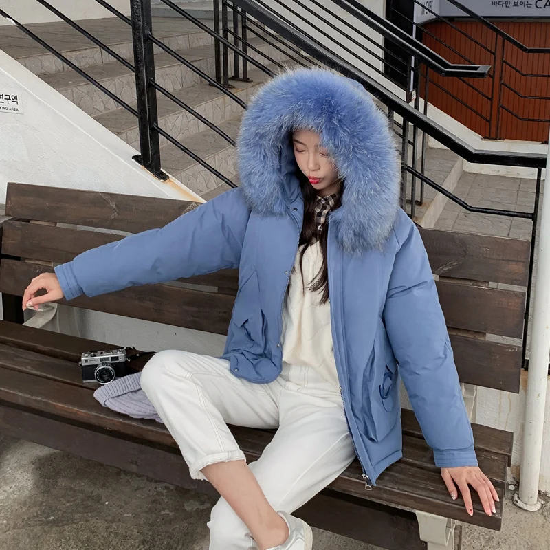 Женская зимняя парка с коротким меховым воротником капюшоном|Женские парки| |
