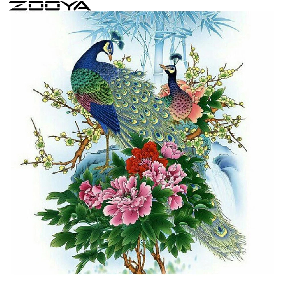 ZOOYA 5D алмазная картина вышивка крестиком Павлин Цветы рукоделие Алмазная рисунок