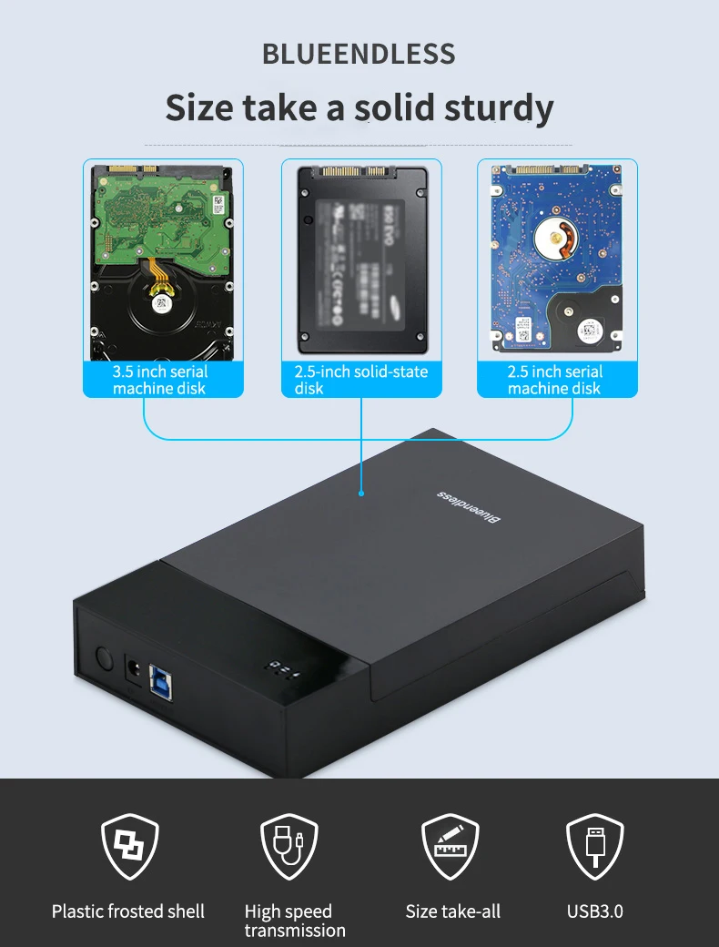 Blueendless 3,5 'чехол для жесткого диска пластиковый USB 3,0 для SATA 12V 2A внешний жесткий диск коробка Caddy для ноутбука Настольный ПК