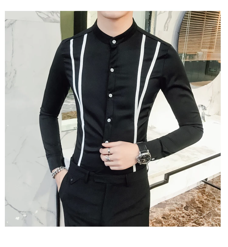 Новинка весны модный бренд Для мужчин одежда Slim Fit Для мужчин рубашка с длинными рукавами Для мужчин Повседневное полосатый Для мужчин рубашка, Мужская размера плюс S-5XL