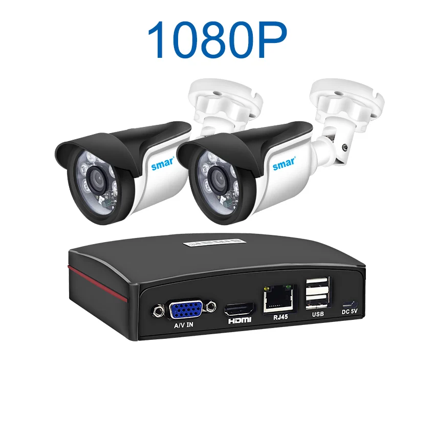 Sm4ch CCTV комплект видеонаблюдения 720 P/1080 P камера безопасности Система 4CH CCTV NVR с 2 шт 1MP/2MP IP камера eSATA/TF/USB хранение - Цвет: Зеленый