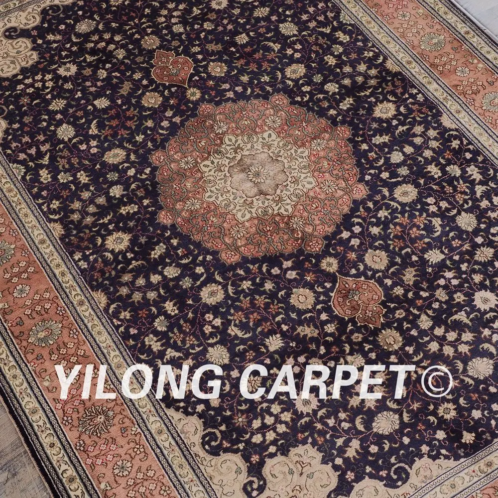 YILONG 4 'x 6' тонкий турецкий ковер темно синий выгодный античный Шелковый коврик