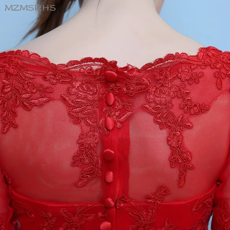 Женское вечернее платье русалка красное кружевное с рукавом до локтя модель 2017|red