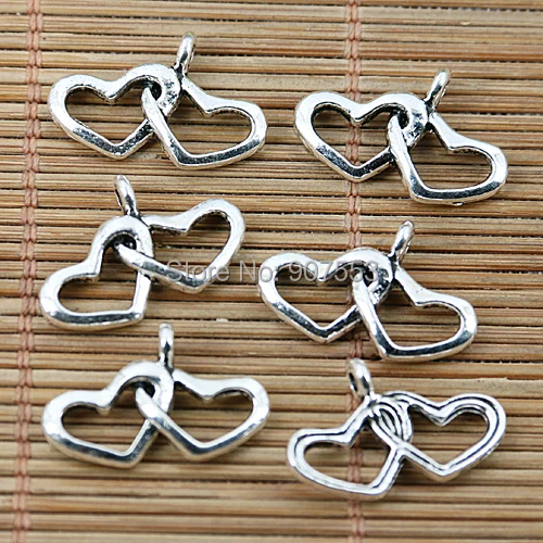 

80pcs Tibetan silver 2 heart charms EF1886
