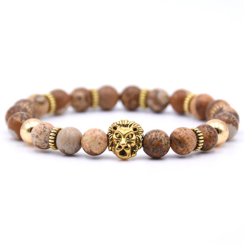 Gold Sand Lion Head Howlite Bracelet Man Fashion Women Gift For Bracelets Charm Cheap Natural Stone Crystal Bangle for girl boy