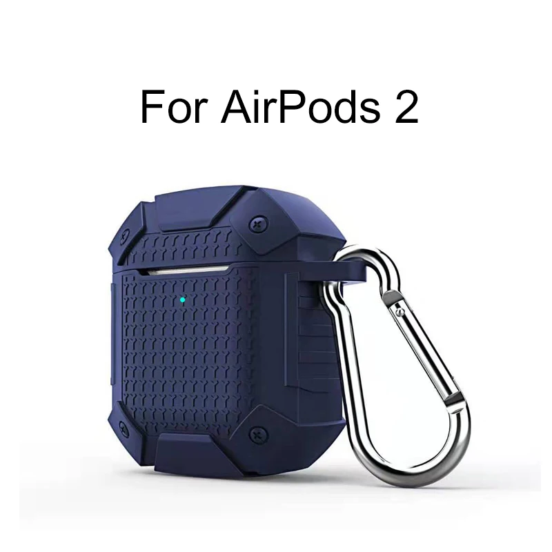 Navy for AirPods 2 Для AirPods зарядный чехол водонепроницаемый защитный Ударопрочный силиконовый чехол спортивный дизайн с жестким рукавом и брелоком - Цвет: Navy for AirPods 2