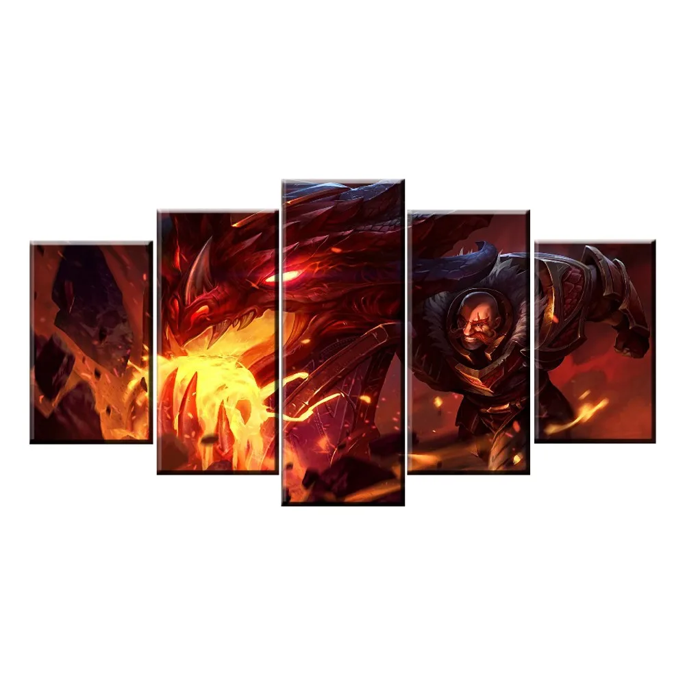 

5 Panel LOL Braum Game Canvas Printed Painting For Living Room Wall Art Decor HD Picture Artworks Poster