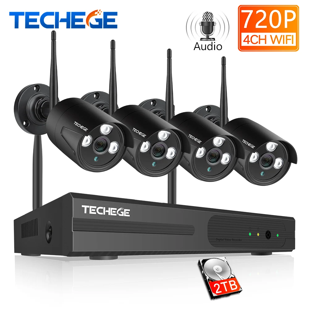 Techege 4CH WI-FI 720 P NVR комплект Plug &amp Play Беспроводной P2P 1.0MP HD открытый Ночное Видение