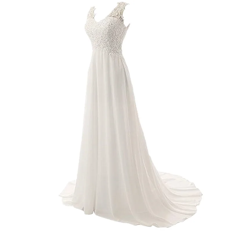 Пляжные свадебные платья 2019 а-силуэт элегантные кружевные аппликации