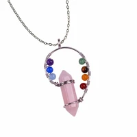 pink quartz 7 chakra stone necklaces women beads opal blue goldstone lapis lazuli reiki crystal pendant necklace