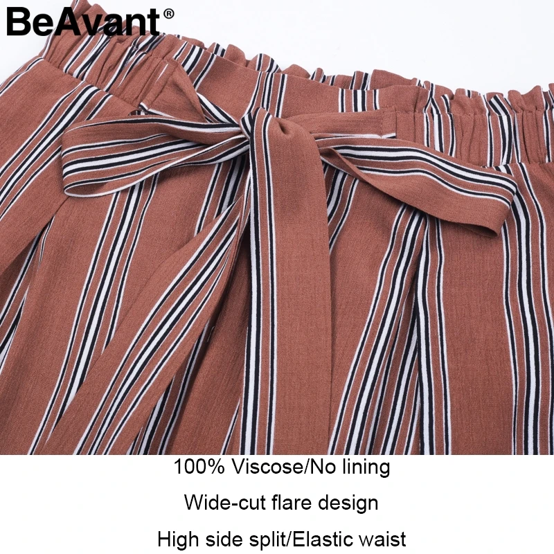 

BeAvant Sexy split wide leg striped pants women Summer 2018 new casual high waist pants Elastic chic beach pants trousers femme