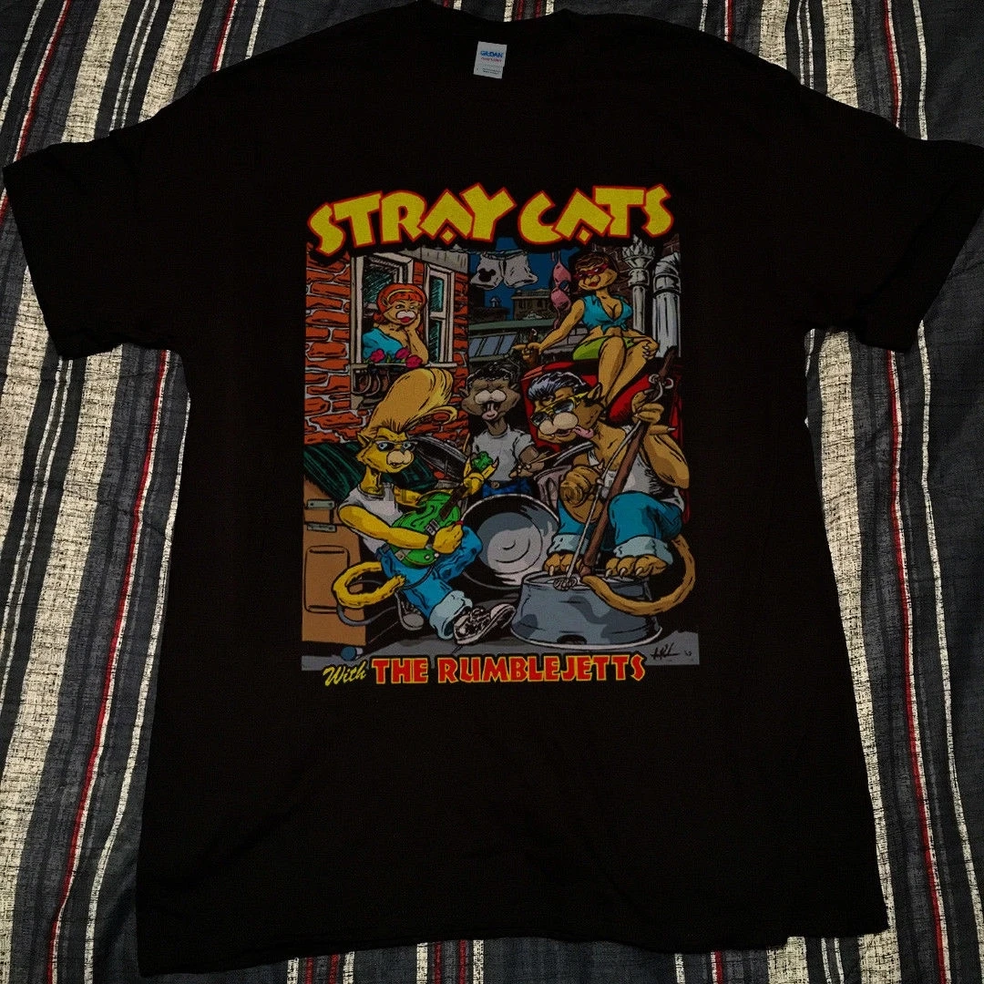Vintage T Shirt Stray Cats With The Rumblejetts Broadway Uptown Theater Reprint | Мужская одежда