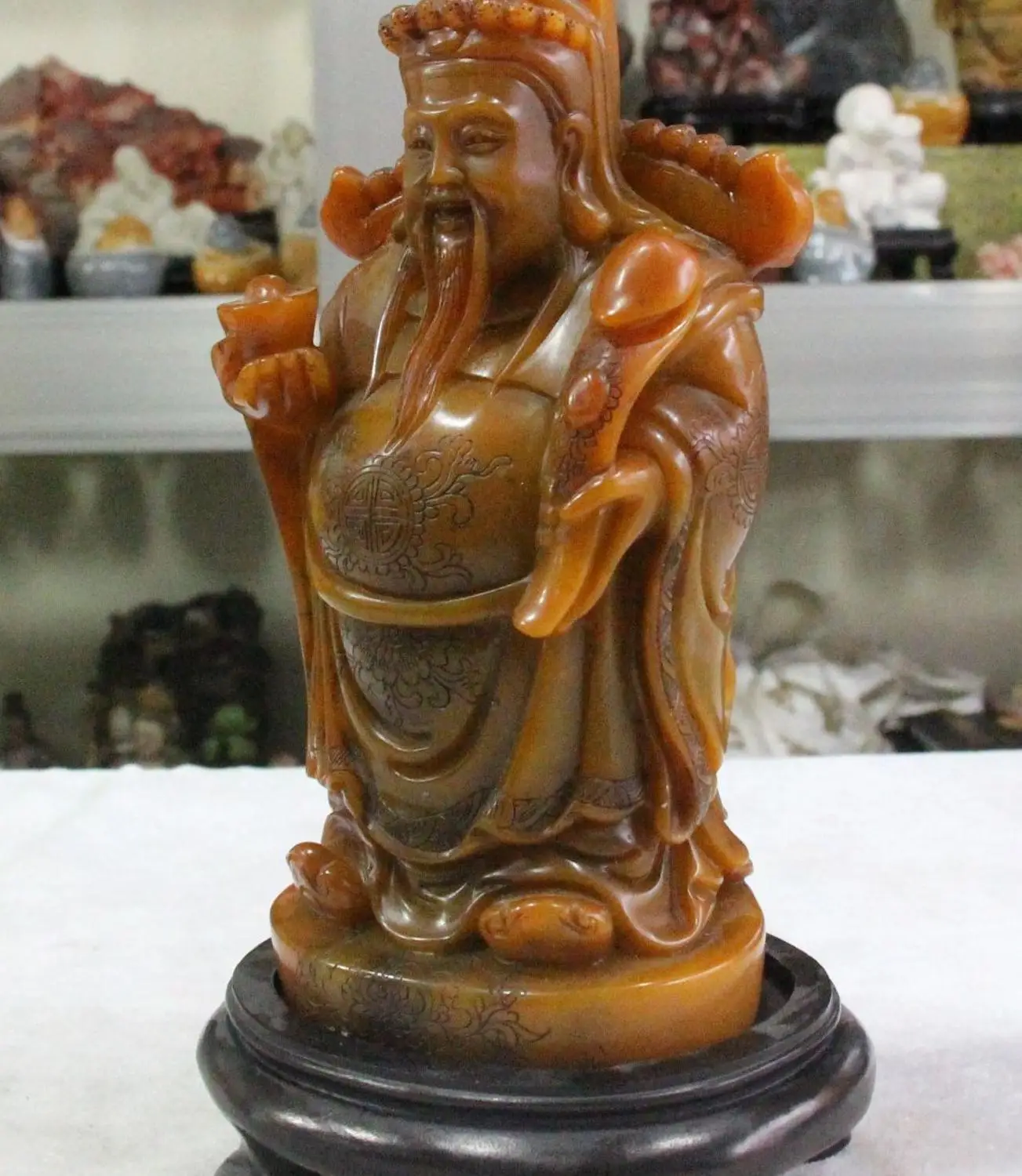 10 &quotКитай натуральный Shoushan каменный стенд богатство Mammon Cai shen God Ruyi скульптура |