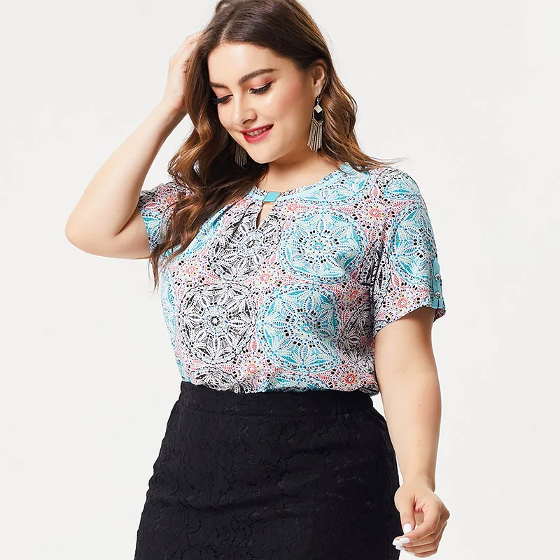 Блузка с цветочным принтом рубашка лето 2019 новинка большой размер Женская