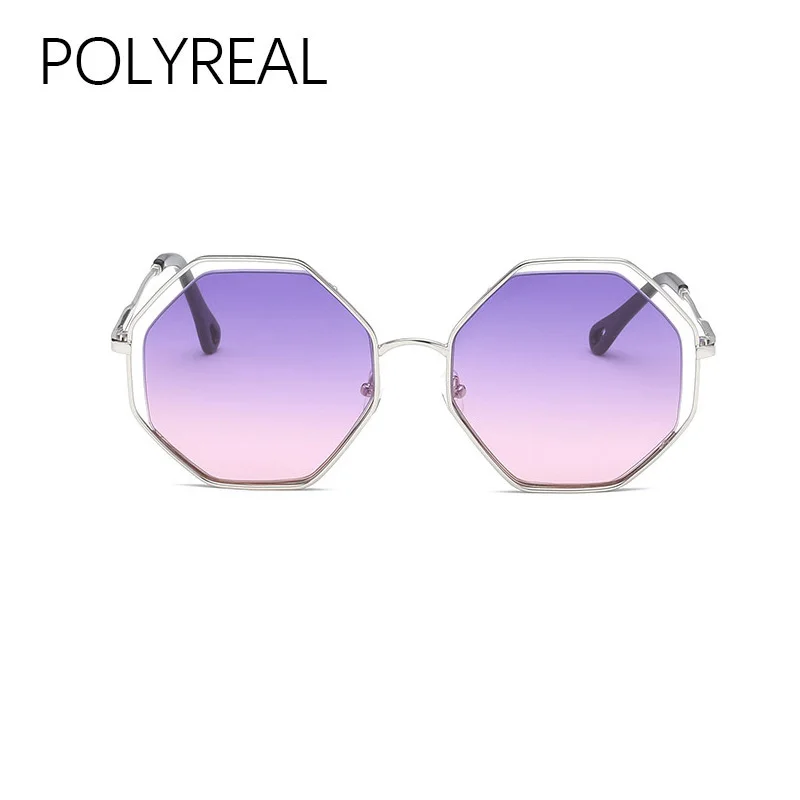 POLYREAL Новый Винтаж шестиугольник металлический каркас солнцезащитные очки Для