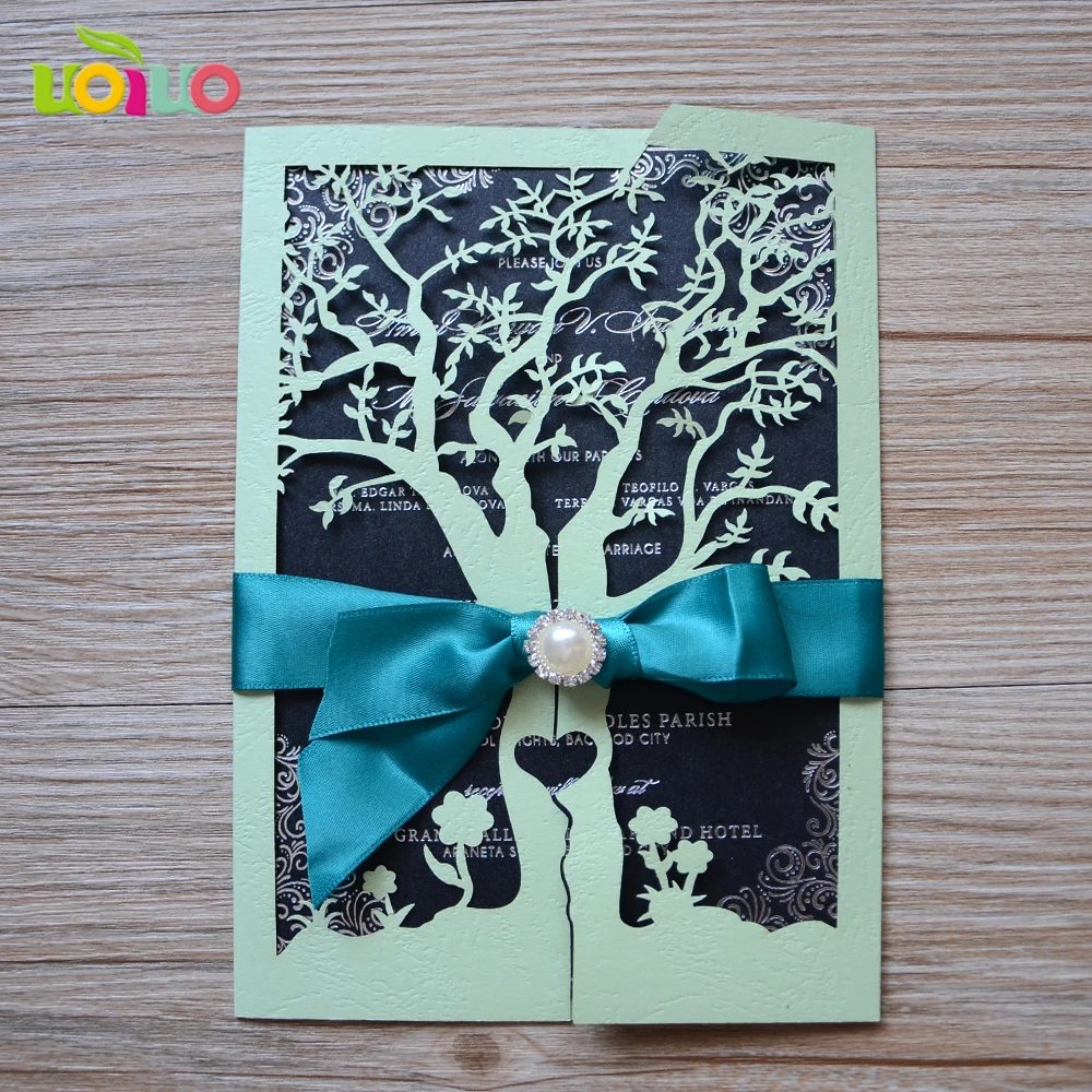 

DIY 25set customize inc25 customize laser cut wedding invitation card mint,tie bow,crown rhinestone,printing card,envelope seal