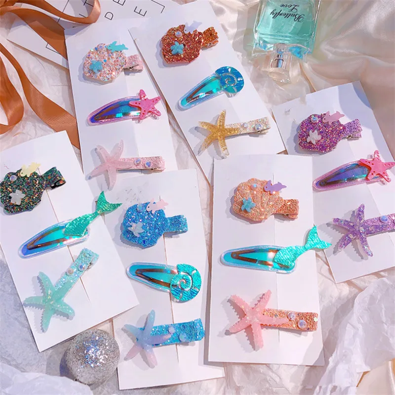 8 компл./лот Новая модная блестящая заколка для волос с жемчугом в форме морской