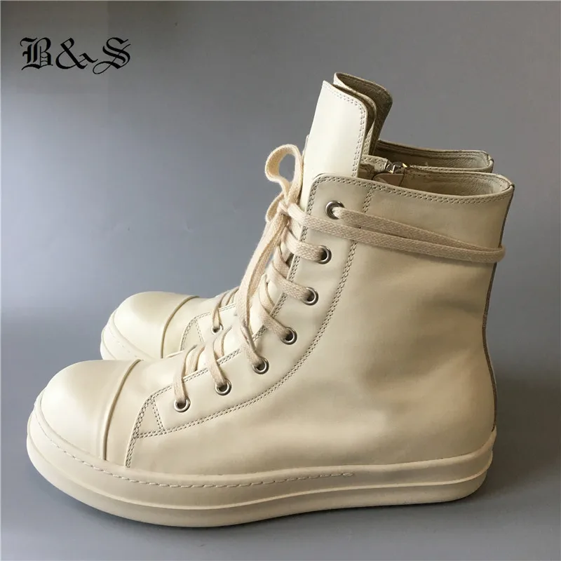 

Ботинки мужские и женские из натуральной кожи, повседневные сапоги на плоской подошве, со шнуровкой, с основным шитьем, черные и белые