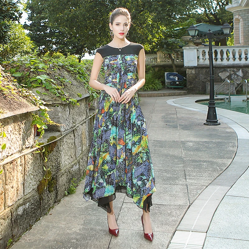 VOA 2018 осеннее Новое модное высококачественное роскошное шелковое платье с