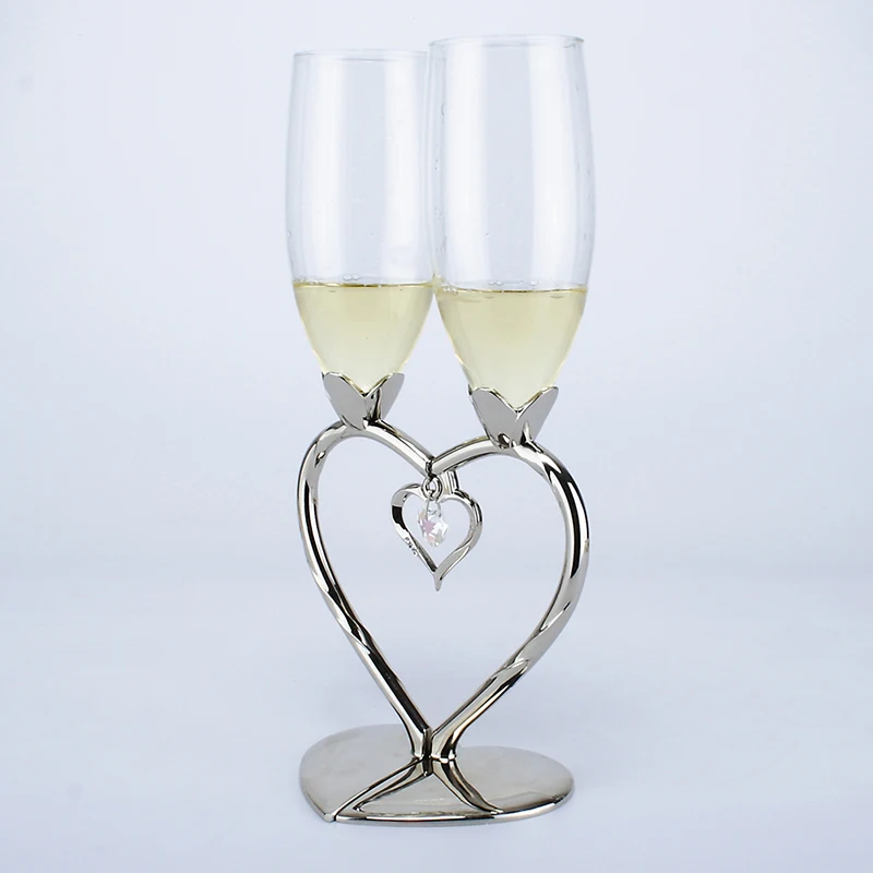 Украшение дома серебряные бокалы для шампанского с сердцем Форма diamond Украшенные