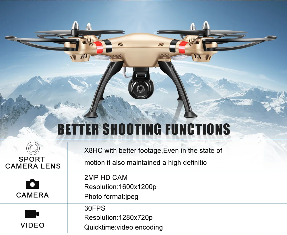 Новейшая модель; Дрон SYMA X8HC Дрон с 2MP HD Камера 2,4G 4CH 6-осевой RC вертолет наведения Quadcopter RTF Квадрокоптер ударопрочный