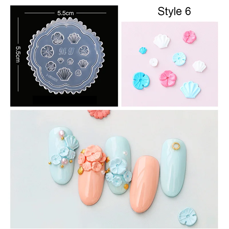 Style 6 11 видов стилей цветы животные гвоздь в форме сердца штамповки пластины 3D силиконовые формы для украшения ногтей DIY салон маникюр инструменты - Цвет: Style 6