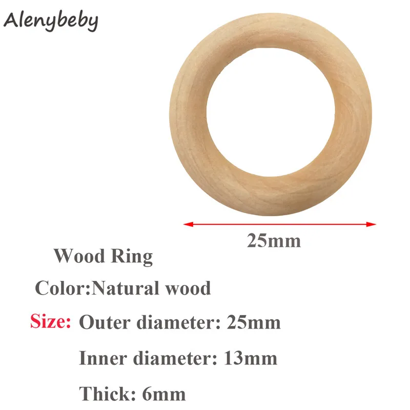 25mm 50pcs 50 шт. детское деревянное зубное кольцо природа детская игрушка Монтессори Органические Детские Прорезыватели для зубов игрушки Аксессуары деревянное кольцо браслет - Цвет: 25mm 50pcs
