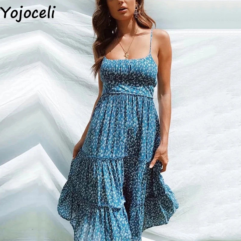 Yojoceli/платье на бретелях с цветочным принтом женские летние элегантные вечерние