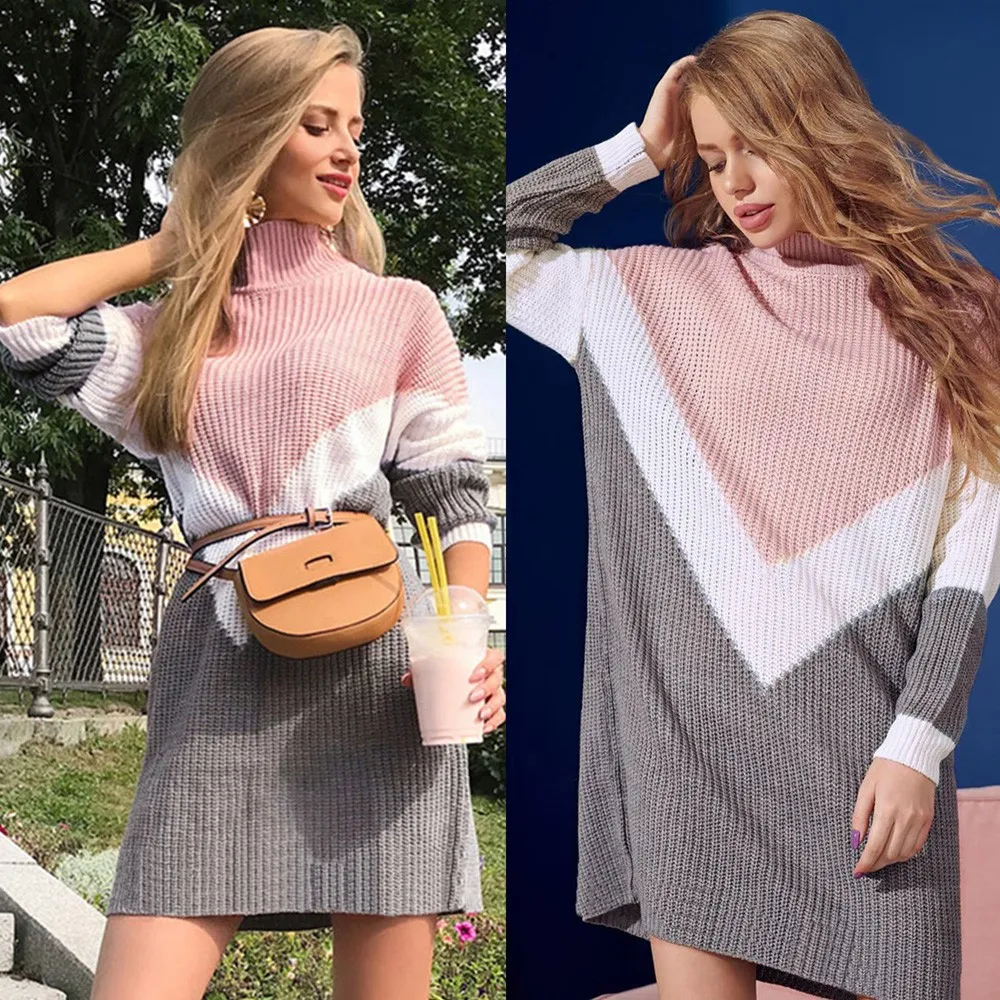 Женское мини платье женское повседневное розовое с длинным рукавом свободные